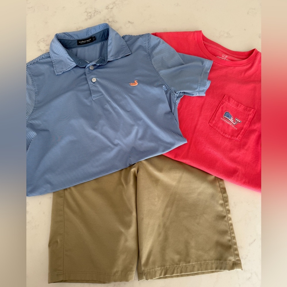 Boys Vineyard Vines T Shirt Southern Marsh Polo Under Armour Shorts 14 L XL